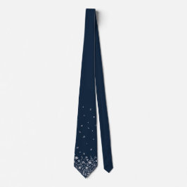 Elegante Navy Blauwe Das met Witte Bloemaccenten
