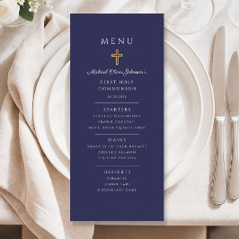 Elegante Navy Blauwe Eerste Communie Jongen Menu