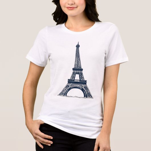 Elegante Navy Blauwe Eiffeltoren Schets - Minimali Tri-Blend Shirt (Voorkant)
