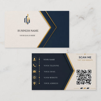 Elegante Navy Blauwe en Gouden Geometrische Zakeli Visitekaartje
