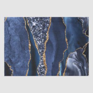 Elegante Navy Blauwe en Gouden Glitter Oceaan Agat Tissuepapier