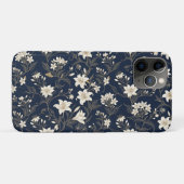 Elegante Navy Blauwe en Gouden Lelie Bloem Case-Mate iPhone Case (Achterkant (horizontaal))