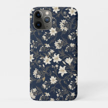 Elegante Navy Blauwe en Gouden Lelie Bloem