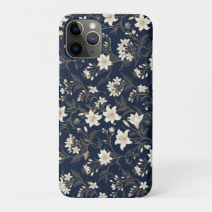 Elegante Navy Blauwe en Gouden Lelie Bloem Case-Mate iPhone Case