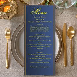 Elegante Navy Blauwe en Gouden Trouw Menu Kaart