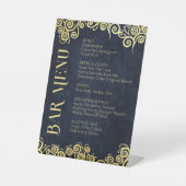 Elegante Navy Blauwe en Gouden Wervelingen Bruilof Reclamebord Met Voetstuk (Voorkant)