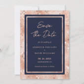 Elegante Navy-blauwe en roze gouden glinsterende t Save The Date (Voorkant)