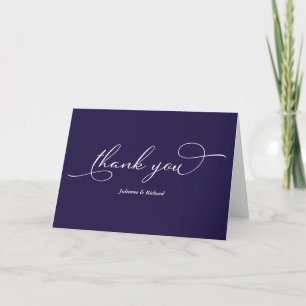 Elegante Navy Blauwe En Witte Script Bedankt Kaart