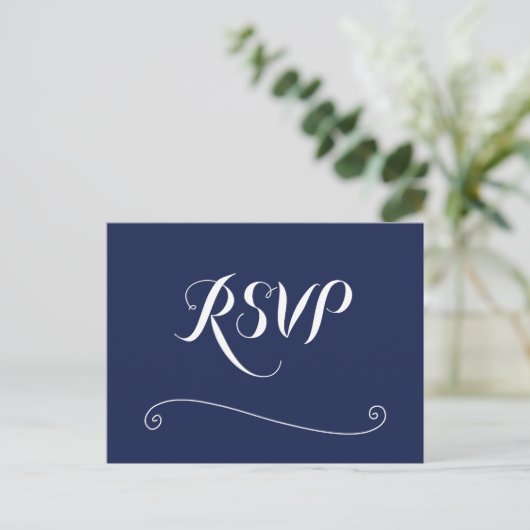 Elegante Navy-blauwe en witte trouw-RSVP Briefkaart (Staand voorkant)