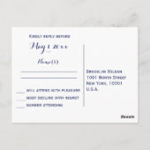 Elegante Navy-blauwe en witte trouw-RSVP Briefkaart (Achterkant)