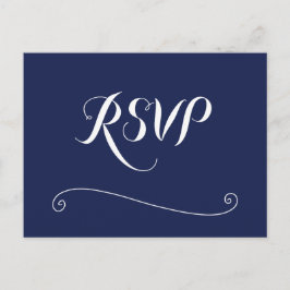 Elegante Navy-blauwe en witte trouw-RSVP Briefkaart