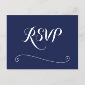 Elegante Navy-blauwe en witte trouw-RSVP Briefkaart (Voorkant)