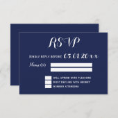Elegante Navy-blauwe en witte trouw-RSVP RSVP Kaartje (Voorkant / Achterkant)