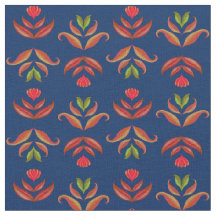 Elegante Navy-blauwe Folk Art Bloemrijke Rustieke 