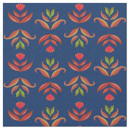 Elegante Navy-blauwe Folk Art Bloemrijke Rustieke  Stof