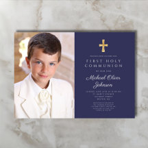 Elegante Navy Blauwe Foto Jongen Eerste Communie