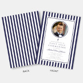 Elegante Navy Blauwe Foto Jongen Eerste Communie Kaart