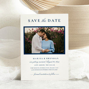 Elegante Navy Blauwe Fotolijst Trouw Save The Date