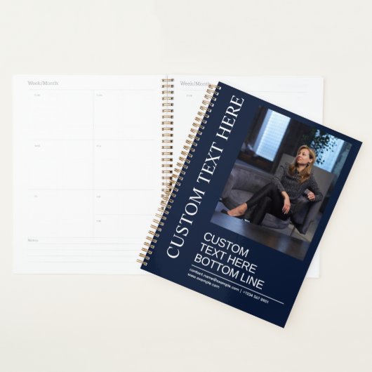 Elegante Navy Blauwe Gele Tekst Afbeelding Creatie Planner (Display)