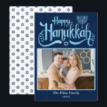 Elegante Navy Blauwe Gelukkig Hanukkah-foto Feestdagenkaart<br><div class="desc">Elegante Navy Blauwe Gelukkig Hanukkah-foto Vakantiekaart</div>