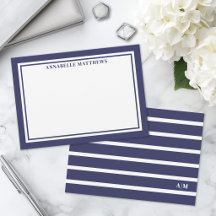 Elegante Navy Blauwe Gestreepte Monogram