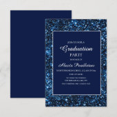 Elegante Navy Blauwe Glitter Afstuderen Kaart (Voorkant / Achterkant)
