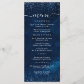 Elegante Navy Blauwe Glitter Bruiloft Menu (Voorkant)