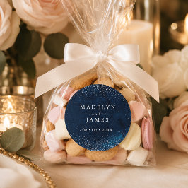 Elegante Navy Blauwe Glitter Bruiloft Ronde Sticker