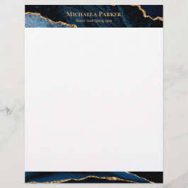 Elegante Navy Blauwe Goud Agate Zakelijk Briefhoofd
