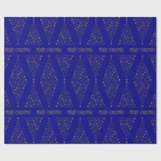 Elegante Navy Blauwe Goud Folie Kerst Pijnboom Cadeaupapier (Vlak)