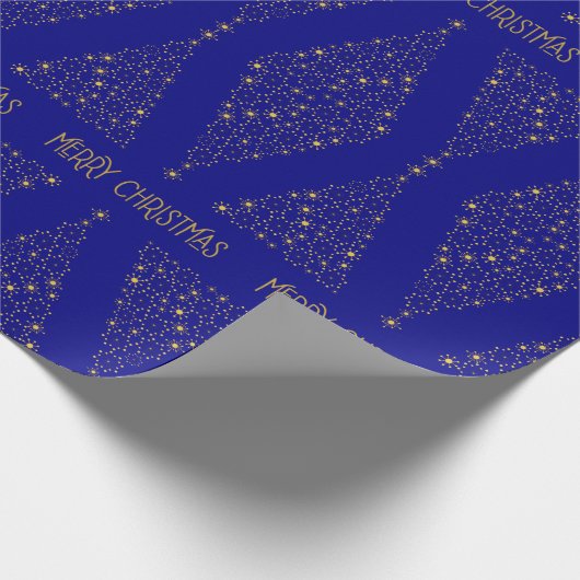 Elegante Navy Blauwe Goud Folie Kerst Pijnboom Cadeaupapier (Hoek)