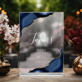 Elegante Navy Blauwe Gouden Agaat Bruiloft Favorie Acryl Bord