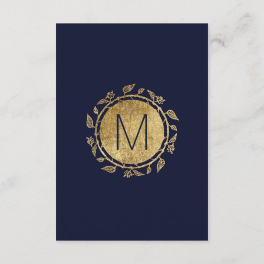 Elegante Navy Blauwe Gouden Bloem Bruiloft Info Informatiekaartje (Achterkant)