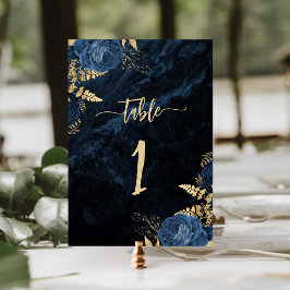 Elegante Navy Blauwe Gouden Bloem Bruiloft Kaart