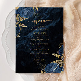 Elegante Navy Blauwe Gouden Bloemige Bruiloft Kaart