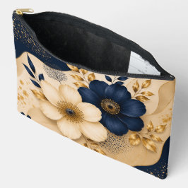 Elegante Navy Blauwe & Gouden Botanische Bloemmoti Etui