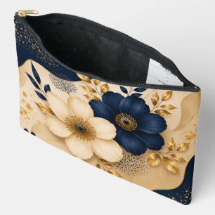 Elegante Navy Blauwe & Gouden Botanische Bloemmoti Etui