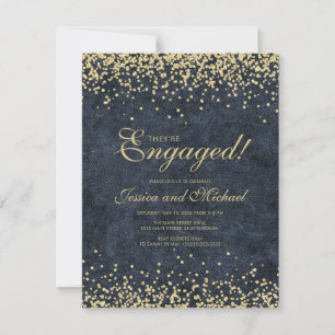 Elegante Navy Blauwe Gouden Glitter Trouw Verlovin Kaart