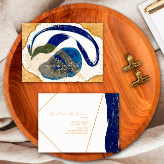 Elegante Navy Blauwe Gouden Glitter Unieke Waterve Visitekaartje