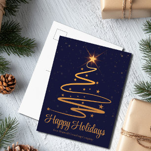 Elegante Navy Blauwe Gouden Kerstboom Feestdagenkaart