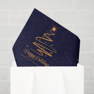 Elegante Navy Blauwe Gouden Kerstboom Op Maat Tissuepapier