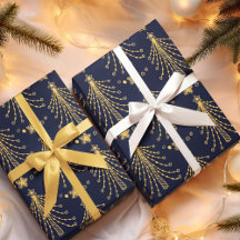 Elegante Navy Blauwe Gouden Kerstboom Sterren Patr