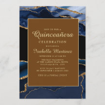 Elegante Navy Blauwe Gouden Marmer Agaten Quinceañ