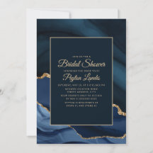 Elegante Navy Blauwe Gouden Marmer Bruidsdouche