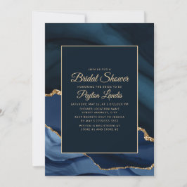 Elegante Navy Blauwe Gouden Marmer Bruidsdouche Kaart