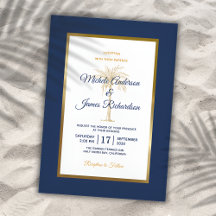 Elegante Navy Blauwe Gouden Palmboom Moderne Trouw