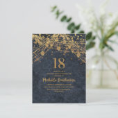 Elegante Navy Blauwe Gouden Slingerlichtjes 18e Ve Kaart (Staand voorkant)