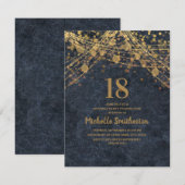 Elegante Navy Blauwe Gouden Slingerlichtjes 18e Ve Kaart (Voorkant / Achterkant)