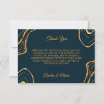 Elegante Navy Blauwe Gouden Trouw Dankkaart