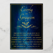 Elegante Navy-blauwe & Gouden Trouw Sprookjeslicht Folie Uitnodiging (Voorkant)